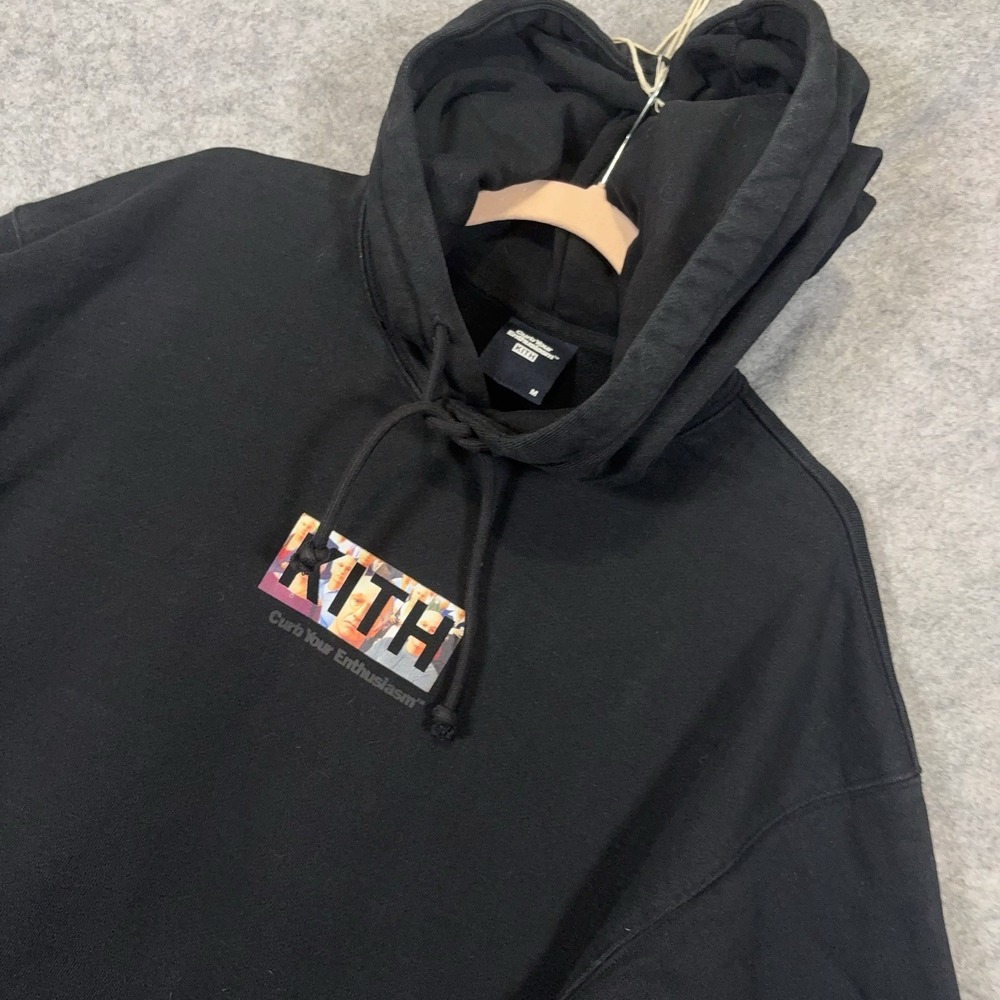 KITH Hoodie Sweatshirt Mens Sz M Black Box Logo Curb Your Enthusiasm Pocket